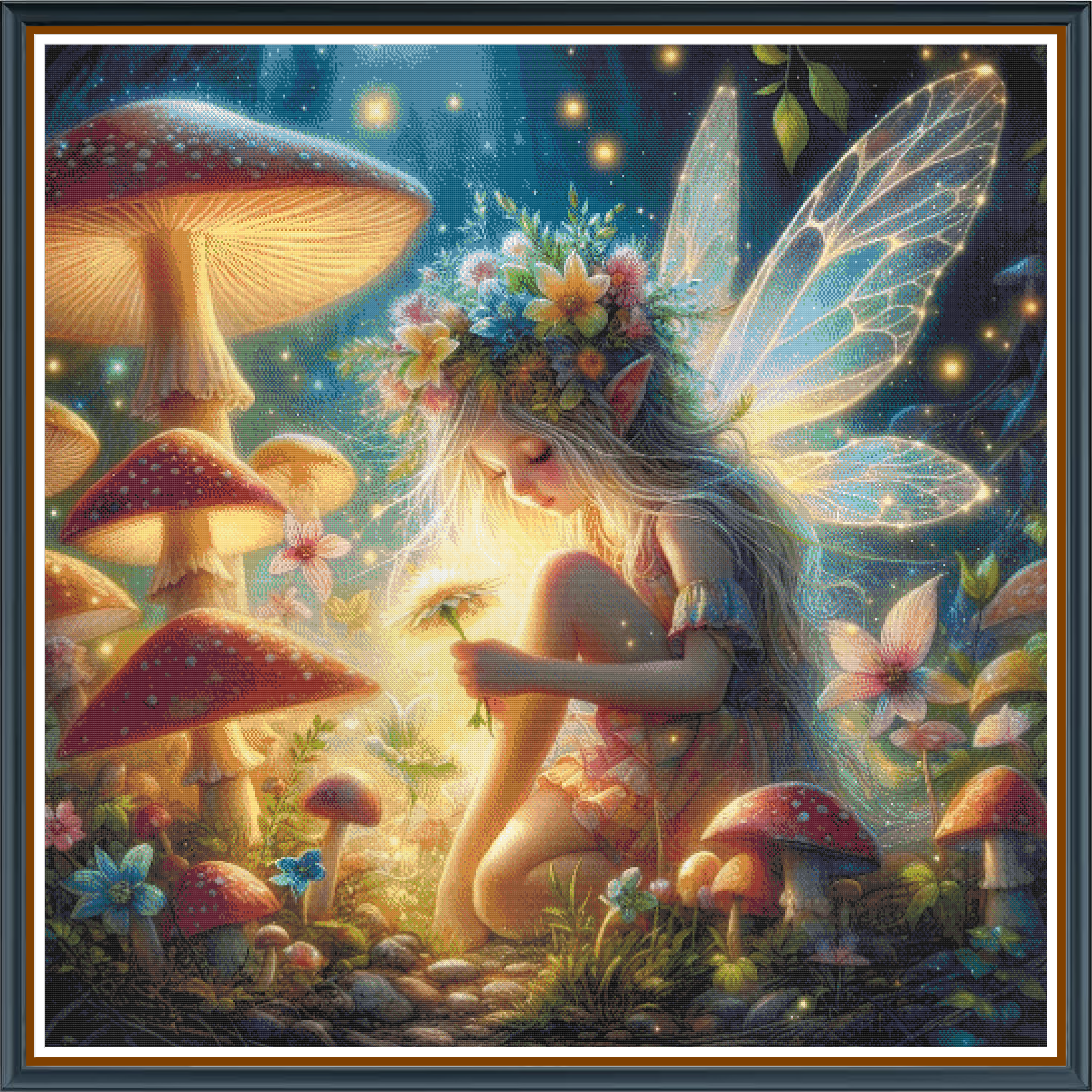 Fiona Fairy digital cross stitch pattern. Ignite your imagination with "Fiona Fairy," a digital cross-stitch pattern featuring a whimsical fairy design that inspires creativity. Perfect for magical DIY projects, art decor, and fantasy-themed crafts.