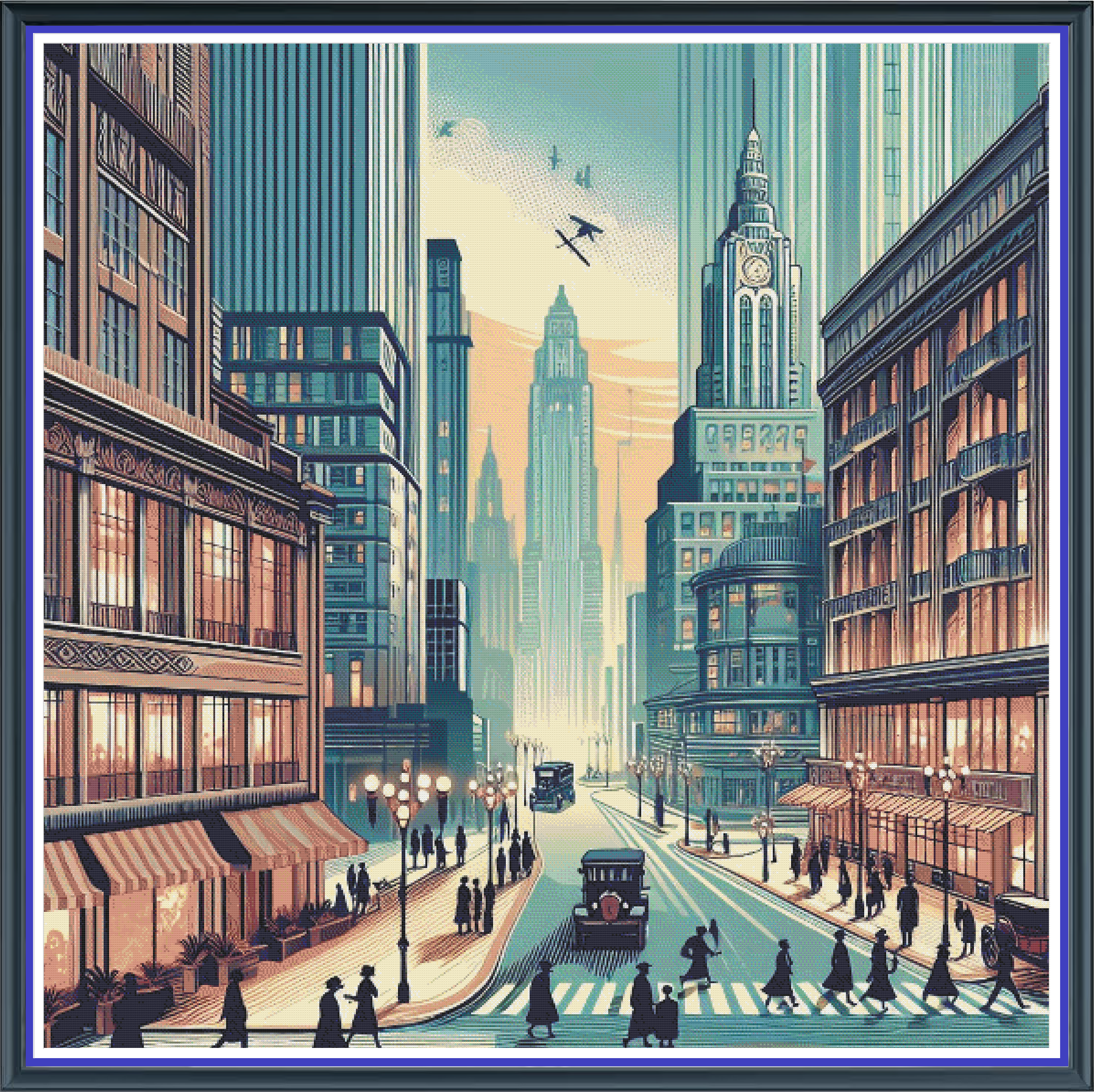 New York Skyline digital cross stitch pattern. Capture the dynamic energy of New York City with "New York Skyline" digital cross-stitch pattern. This detailed urban design is perfect for DIY enthusiasts, modern art collectors, and urban decor projects.